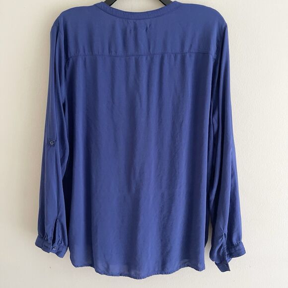 Old Navy Blue Tunic Top Size XL Long Sleeve Lightweight Split Neck Comfy Casual - Picture 4 of 10
